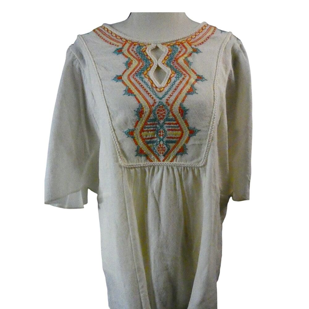 Reba Women's Medium Aztec Tunic Boho Embroidered Peasant Western